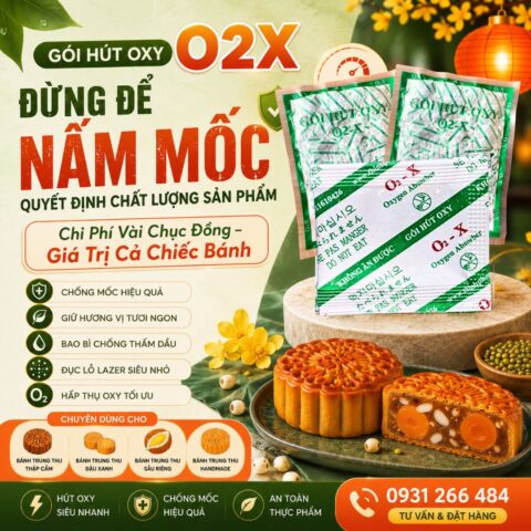Gói hút oxy O2X dùng cho bánh trung thu đóng gói